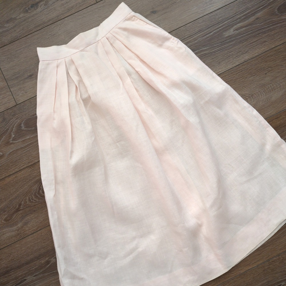 Vtg Paul Stuart Pink Linen Skirt Button Back Pleated Pockets Midi Long 8 - Picture 2 of 12